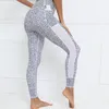 Leggings de mulheres Pontas de ioga projetam impressão de malha emendada com estampa de malha de malha de malha alta calça de faixa de cintura alta