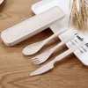 Flatware Set Travel Cutlery Portable Cutlery Box Japan Style Wheat Straw Knife Fork Spoon Student Dinnerware Sets Kitchen Tableware RRD96