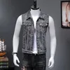 Men's Vests High Quality Biker Mens Black Denim Motorcycle Vest Embroidery Patch Cowboy Waistcoat Casual Outwear Cotton Sleevless Jean Jacke