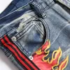 Retro bl￥ stretch tryckt herr jeans sommar fashioin smal fit rippad h￥l denim byxor punk sidor r￤nder streetwear pantalones para hombre vaqueros