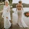 Boho Beach Lace floral Mermaid Wedding Dresses Bridal Gown Long Sleeves Square Neck Hollow Back Country vestido de novia