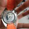 KLASSIEKE Saffier Heren Heren Oranje Automatische Horloges Beweging Mechanisch Luxe horloge Rubberen band masters montre de luxe Watch2506