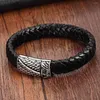Charm Bracelets TYO Vintage Geometric Stainless Steel Sword Genuine Leather Woven For Men Magnet Clasp Bangles Jewelry Drop