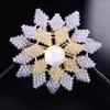 Brooches Korean Version Two-color Gold Clothing Accessories Inlaid Zircon Sun Flower Brooch Imitation Pearl Pin Wholesale