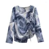 Blouses Femmes COIGARSAM Blouse Femmes Printemps Hiver 2022 Bureau Lady Imprimer Lâche Manches Longues Bleu-noir Blusas Femmes Tops et