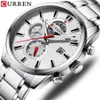 Curren Fashion Casal Sports Watches Mens Luxury Quartz Watch Хронограф из нержавеющей стали и дата световые руки.