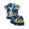 Damen-Badebekleidung für Kinder, Babys, Jungen, Outfit-Set, hawaiianischer Urlaub, Strandmode, kurzärmelig, mit Kokosnuss-Motiv, bedrucktes T-Shirt, Tops, Shorts, Hosen, 2-teilige Kleidung