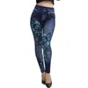 Kvinnors leggings casual för kvinnor elastiska jeans termiska randtryck imitation denim tights vandring byxa kläder höft