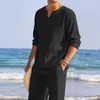 Men's Casual Shirts Mens Size Medium T Bulk Men Cotton Linen Shirt Henley Long Sleeve Layering Tee Black Dress