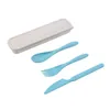 Set di posate Posate da viaggio Portaposate portatile Stile giapponese Paglia di grano Coltello Forchetta Cucchiaio Set da tavola per studenti Stoviglie da cucina RRD96