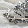 Bangle Fashion Multi Strands Clear Crystal Black Irregular Shape Pearl Armband