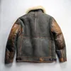 D3 Bomber Vintage retro sheepskin genuine leather jackets men RRL doubel face fur American style flight suit lapel neck