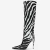 Laarzen sexy zebra print high 2022 dames winter puntige teen dunne hiel knie mode feestschoenen botas de mujer plus maat