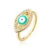 S3398 Fashion Jewelry Band Gold Plated Enamel Evil Eye Ring Zircon Blue Eyes Opening Rings