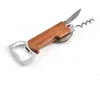 Wooden Handle Bottle Openers Keychain Knife Pulltap Double Hinged Corkscrew Stainless Steel Key Ring Opening Tools Bar SN586