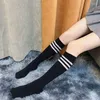 FINETOO – chaussettes en coton pour femmes, Sexy, au-dessus du genou, Tube Long, Harajuku, mignon, demi-jambe, mollet, bas rayés noirs