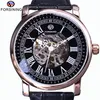 Forsining Retro Series Roman Skeleton Display Black Dial Mechanical Clock Rose Golden Case Mens Automatic Watch Top Brand Luxury280P