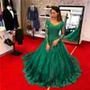 Формальные Abendkleider Emerald Green платья Вечерние носить кружевные бусинки с длинным рукавом плюс размер выпускной