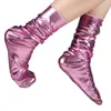 Women Socks Faux Patent Leather Loose Crew Shiny Metallic Wetlook Solid Clubwear Q6PB