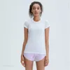 Women's Yoga Short Sleeve Clothes Solid Color Nude Sports T-Shirt Shaping Waist Tight Fitness Loose Jogging Sportswear Women's High Breathable good