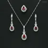 Ketting oorbellen Set 3 stcs/zet prachtige perfecte gesneden grote ovale 12 kleuren kubieke zirkonia hangers oorbel en ringmode cz vrouwen