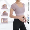 Summer Yoga Wear Short-Sleeved Fitness Clothes Sports Running Mesh Sweat-Absorbering Fake Two-Piece Gabbed Underwear Yogas Bras Beautiful Back Jogging