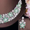 Conjuntos de joyería de boda ThreeGraces elegante verde Zirconia cúbica Color plata lujo flor grande conjunto de collar de novia para novias TZ549