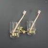 Badzubehör-Set, doppelter Zahnbürstenhalter, gebürstetes Gold, Becherhalter, Wandmontage, Glas, Seifenschale, Schaumspender, Badezimmer-Accessoires