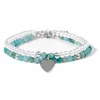 Bracelets porte-bonheur 2 pièces/ensemble pendentif coeur pour femme perle pierre de cristal naturel 4 MM perles à facettes Bracelet ensemble couleur argentée chaîne bracelet