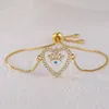 S3397 Copper Gold Plated Zircon Heart Charm Bracelet Evil Eye Blue Eyes Chain Bracelets