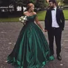 Dark Green Ball Gown Lace Prom Dresses with Beaded Appliques Off Shoulder Short Sleeves Sweep Train Formal Evening Party Gowns