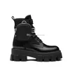 2023 Winter Men's Ankle Boots Black Brushed Leather and Nylon Combat Boots Thick Lug Sole Platform Motorcycle Short Material