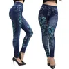 Kvinnors leggings casual för kvinnor elastiska jeans termiska randtryck imitation denim tights vandring byxa kläder höft