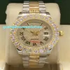 Prong Set Diamond Wristwatch 43mm Mens Two Tone Gold rostfritt st￥l Diamond Dial Fashion Watches Automatic Mechanical Big Diamond230p