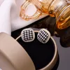 Stud Earrings Houndstooth Black White Striped Woven 2022 Trend Luxury Rhinestone Cloth French Retro Square Temperament Woemn