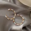 Boucles d'oreilles créoles rétro pour femmes, Imitation de perles, strass, cercle rond, grands bijoux coréens Vintage