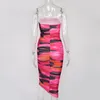 Casual Dresses Mesh Midi Dress Women Strapless Slim Fit Bodycon Ruched Party Summer Chic Geometric Print Sexy 2022