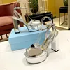 Womens Silver Platform Sandals Summer Coarse Heel Women Sandals Luxury Designer Shoe Genuine Leather Banquet Club Prom 13CM Chunky Heels Party shoes