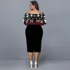 Ethnic Clothing Women Dress Plus Size 2022 Spring Tribal Print Evening Party Lantern Long Sleeve Elegant Off Shoulder Midi Outfits