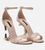 Eleganta sommarm￤rken Kvinnor Sandaler Skor Polerad kalvskinn Baroquel Heels Lady Pop Heel Gold-Plated Carbon Lady Dress Party Gladiator Sandalias 35-43