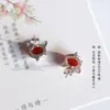 Stud Earrings Original Designer Craft Natural Chalcedony Red Jade Peach Blossom Fresh Romantic Charm Female Silver Jewelry