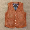 Men's Vests High Quality Leather Vest Motorcycle Biker Men's Sleeveless Jacket Vintage Casual Brown Genuine Sheepskin Waistcoat S-3XL