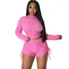 Nouveau gros bulle tenues femmes deux pièces ensemble survêtements automne vêtements à manches longues dos nu chemise et shorts décontracté bandage vêtements de sport solide costumes de sport 9086