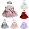 Girl Dresses 2022 Baby Summer Clothing Princess Girls Dress Christening Lace Wedding Party Kids Formal Clothes Headband 0-24M