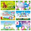 Happy Easter Flag 3x5 Ft Bunny Rabbit Gnomes Eggs Flowers Spring Party Supplies Yard Sign Backdrop Wall Decors