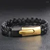 Linkarmbanden Granny chic 13 mm 21 cm hoogwaardige roestvrij staal echte lederen lederen armband zwarte kleur accessoires sieraden voor mannen