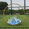 Decoração de festa, Ferro forjado Metal Metal Circle Adeços de casamento Anel de fundo Ring Double Flower Stand