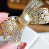 Brooches Trendy Brooch Jewelry Luxury Shiny Cubic Zircon Bow Pin And For Women Party Accessories Pearl Bowknot Corsage Decor