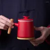 Muggar keramiska mugg med lock och filterkontoret TEA CUP TRÄRKT SATER Business Presentförpackning stor kapacitet 350 ml
