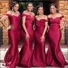 Bridesmaid Dresses Burgundy Off The Shoulder Satin Sweep Train Bridesmaid Dresses Wedding Party Bridemaid Gowns With Zipper Back